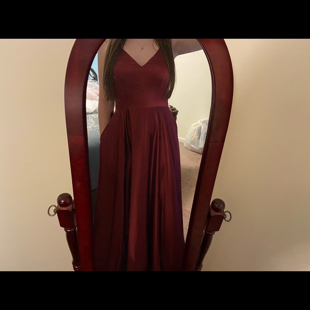 Red satin bridesmaid dress